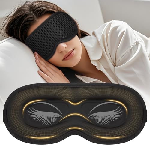 Sleep Mask with 3D Contoured Cup for Men Women, Eye Mask for Sleeping, Soft Breathable Sleeping Mask with Adjustable Elastic Strap for Travel Flight Nap (Black)