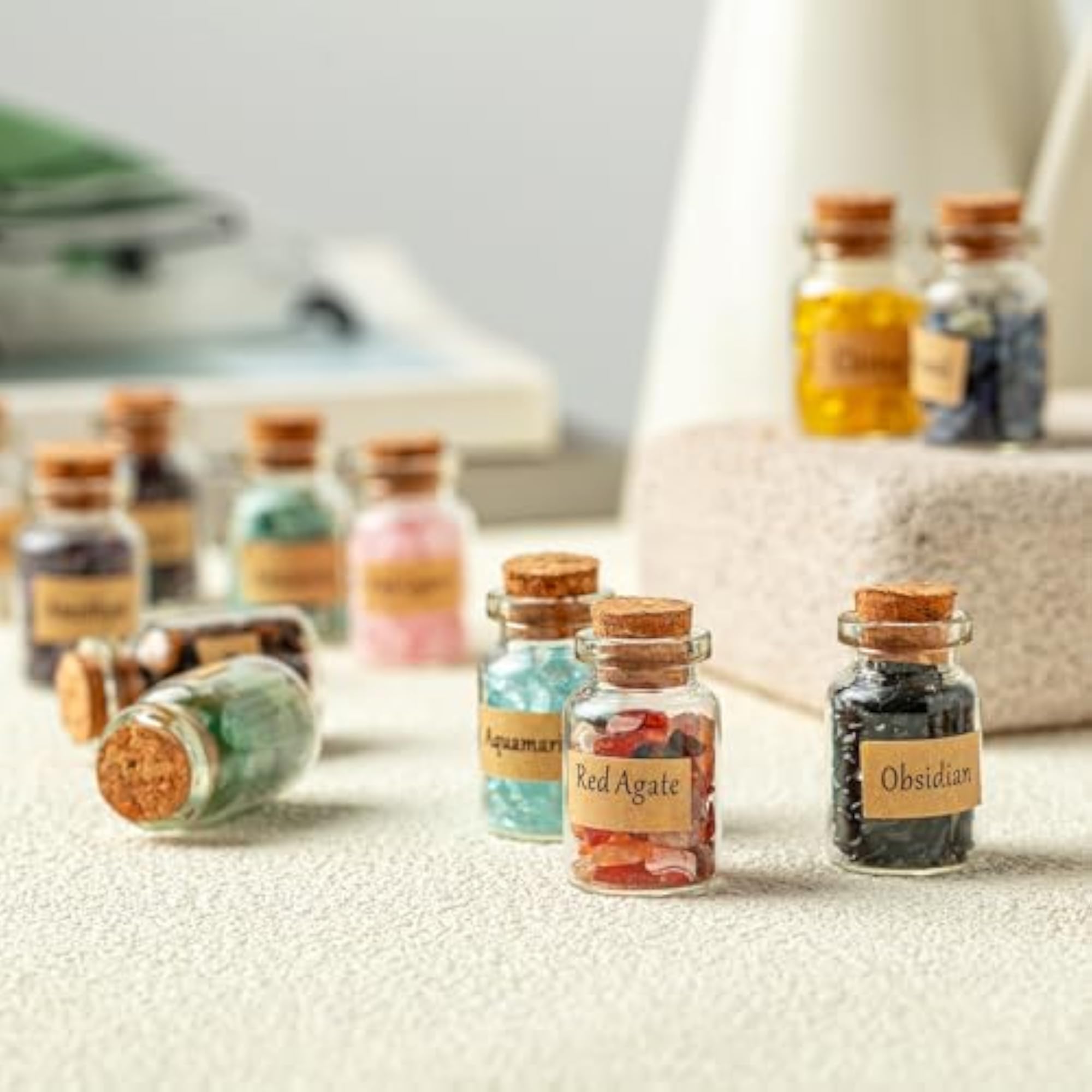 12 Different Gemstone Bottles Chip Crystal Healing Stones Set