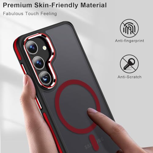 Image of MALEWOLF for Samsung Galaxy S25 Plus /S25+ Case, Skin-Friendly Matte S25 Plus Phone Case Fits for Magsafe, Color Hybrid Translucent Cover Anti-Slip TPU Edge Shockproof Galaxy S25+ Case (Black /Red)
