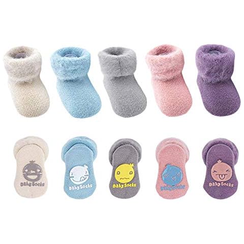 XPX Garment 5 Pack Newborn Unisex Baby Boy Girl Anti Skid Socks Thick Cotton Turn Cuff Tube Slipper Socks Cover
