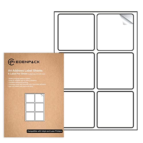 Edenpack 6 etichette per foglio A4 – 25 fogli – Etichette per indirizzi stampabili – Stampanti laser e inkjet compatibili – EP63600