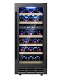 ICEVIVAL 15 Inch Dual Zone Wine Refrigerator, 28 Bottle Under Counter Wine Fridge for Built-In or Freestanding, Wine Cooler with Removable Shelves, Double-Layer Glass Door, for Home, Office (Black)