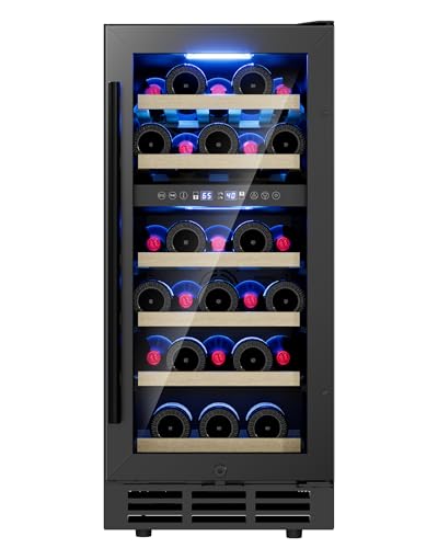 Image of 15 Inch Dual Zone Wine Fridge, 28 Bottles Wine Fridge Under Counter with Removable Shelves & Double-Layer Glass Door, Wine Refrigerators Freestanding or Built-In, Wine Cooler for Home, Office (Black)