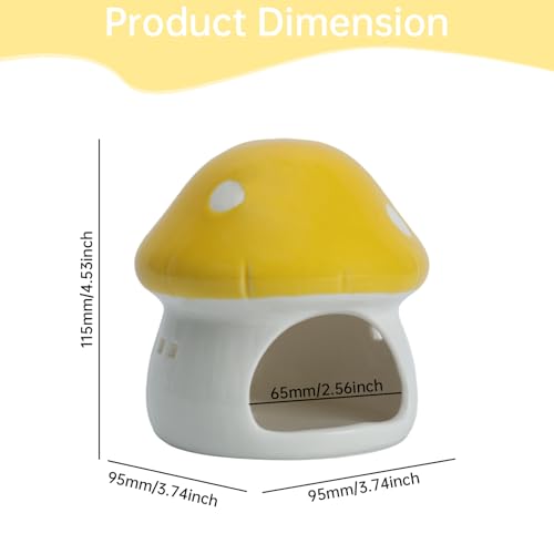 Image of Ceramic Mushroom House Betta Fish Tank Decor - Cute Aquarium Cave Hideout for Shrimp & Small Fish, Non-Toxic Safe Ornament for 5-20 Gallon Tanks (Yellow)