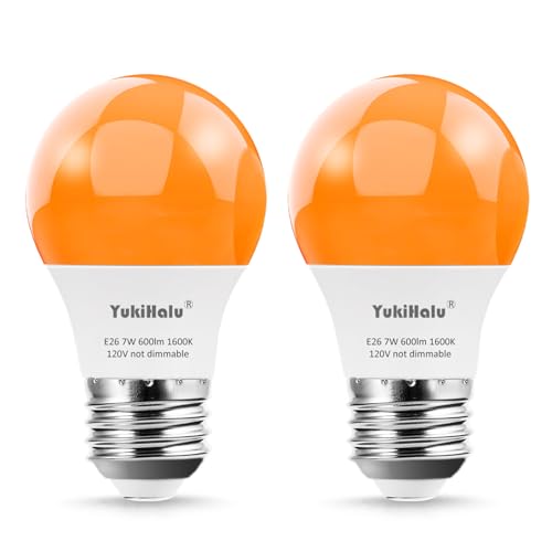 YukiHalu LED Amber Orange Light Bulbs A15 1600K E26 600Lm 60W Equivalent Soft Warm Sleep Light Bulbs for Healthy Sleep Baby Nursery Light Bedroom Night Light Not-Dim 2-Pack