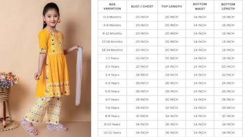 Image of Girls Traditional Embroidered Kurta Palazzo Set, Green and White, Floral Design, Half Sleeves