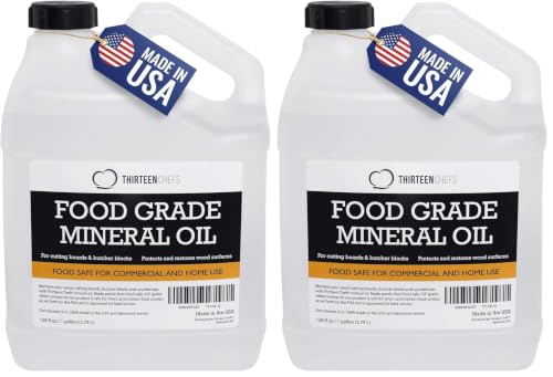 Image of Thirteen Chefs Mineral Oil - 128oz Food Grade Conditioner for Wood Cutting Board, Countertop & Butcher Block, Lubricant for Knife or Meat Grinder - Safe USP Finish on Marble, Soapstone (Pack of 2)
