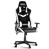 BHUTAN Gaming Chair Racing Office Chair Executive Ergonomic Swivel Task Chair PC Computer Desk Chair Reclining High Back with Retractable Arms Headrest&Lumbar Pillows(White, 1L)