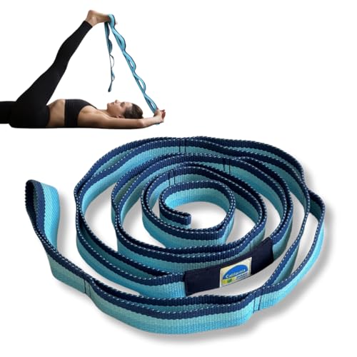 Image of Stretching Strap with Loops 12 Multi Loop Non Elastic Stretch Strap, Physical Therapy Equipment, Yoga Strap Stretch Bands for Exercise and Flexibility, Leg and Calf Stretcher Belt (Blue 1)