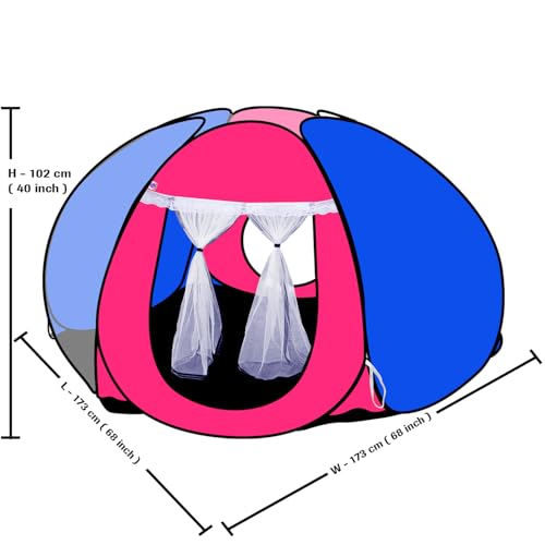 Image of SILVER SHINE Foldable Delightful Patterns Popup Kids Play Tent House For Multi Purpose|PlayTent House for up to 10 YearOld Kids Girls&Boys|Mosquito Net Design Tent for Kids|Multicolor,Tent House Theme