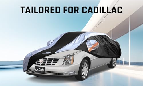 Image of Car Cover Waterproof All Weather with Silver Strip Design, Custom Fit for DTS(2006-2011), XTS(2013-2019), CT6(2016-2020), DTS Accessory with Door Zipper & Windproof Straps