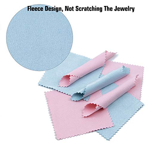 Auear, Jewelry Diamond Cleaning Cloth Sterling Silver Polishing Cloth Cleaner In Bulk For Silver Gold Platinum Jewelry, Pink & Blue (100 Pack, 3.15" X 3.15") #TOP2