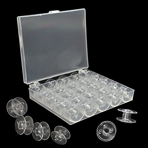 Lot de 25 canettes de Machine à Coudre ou canettes pour Machine à Coudre en Transparent Plastique Couture Universelle Bobine de Machine à Coudre en Plastique avec Boîte de Rangement