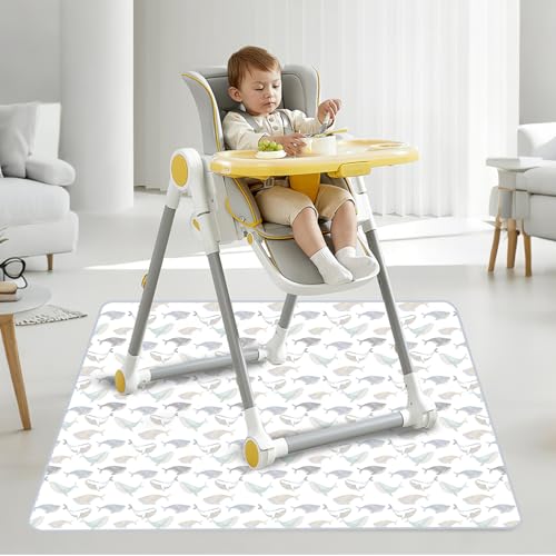 Image of Baby Splat Mat for Under High Chair, 51 x 51 Inch(Whale) | Polyester Splash Mat, Stain-Proof, Wipe-Clean, Thin & Light, Portable. Use As Food , Tablecloth, Picnic,Play ,Floor Mat