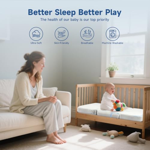Image of PanKers Trifold Pack and Play Mattress,38 inchx26 inch Dual Sided High Density Memory Foam Pack N Play Mattresses, Baby Mattress for Pack N Play Plen with Breathable Washable Cover