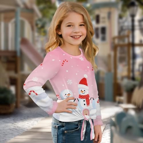 Girl's Long Sleeve Shirt Printed T Shirts for Kids Tie Knot Fall Tops Tween Girl Casual Crew Neck Tees Blouse3