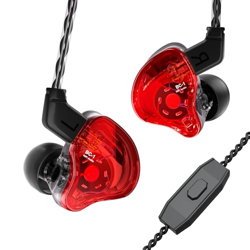 Image of CCZ Melody 1DD 1BA Drivers Wired Earphones, Gaming Earbuds with Microphones, Wired in ear Headphones with Comfortable Ear fins 4N OFC Cable, iems for Gaming PC Laptop Computer (Red, with microphone)