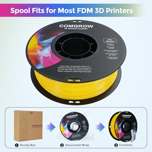 Image of Comgrow TPU Filament 1.75, Flexible 3D Printer Filament, 95A Soft fit Most 3D Printers Dimensional Accuracy + /- 0.02mm TPU Yellow 1kg (2.2lbs)