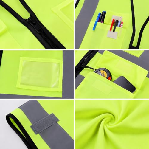 Image of High Visibility Safety Vest with Reflective Strips & Pockets | High Visibility | 360 Reflective Strips | 5 Pockets | Zipper Front | Lightweight Polyester | ANSI /ISEA 107 Class 2 Type R