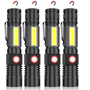 Karrong Taschenlampe LED Aufladbar mit Magnet COB Seitenlicht Zoombar, Extrem Hell 3000 Lumen USB Taschenlampen Batteriebetrieben Wasserdicht, 4 Modi für Outdoor Wandern Camping Notfall, braun