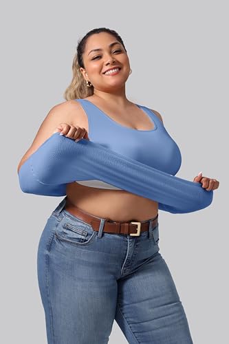 Image of Plus Size U-Back Casual Workout Tank Tops for Women with Built-in Bra, Padded Racerback Gym Athletic Yoga Tops