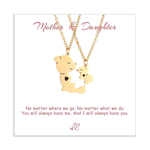 Trageuo Mother Daughter Necklaces Set Mommy and Me Bear Matching Necklaces Back to School Gifts Jewelry Gold