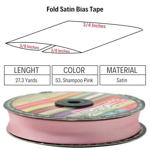 Image of Fold Satin Bias Tape - 99+ Colors - 3 /4 Inches Wide - 27 Yards - Fold Satin Binding Bias Ribbon Fabric Piping Bias Binding Tape for Sewing Clothing DIY (53. Shampoo Pink) BYS53