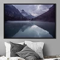 Framed Canvas Wall Art Calming Waters Aerial Cool Lake Landscape Multicolor Photography Realism Relax/Calm - 16x24 inches
