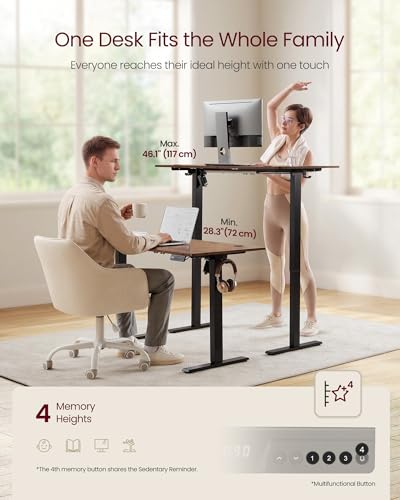 Image of VASAGLE Electric Standing Desk, Stand Up Desk, 4 Memory Heights, Sedentary Reminder, for Home Office, 63 x 27.6 Inches, Rustic Brown ULSD316KD02S