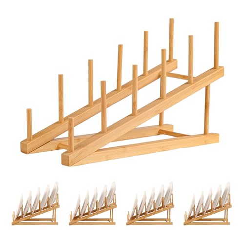 SRYESA 5 Pack Plate Stands For Display Wooden Multi Plate Holder Organizer