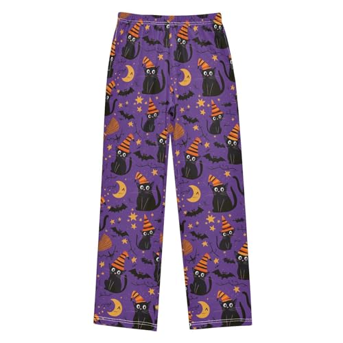 Purple Halloween Cat Bat Boys Pants for Kids Jogger Pants with Pockets S