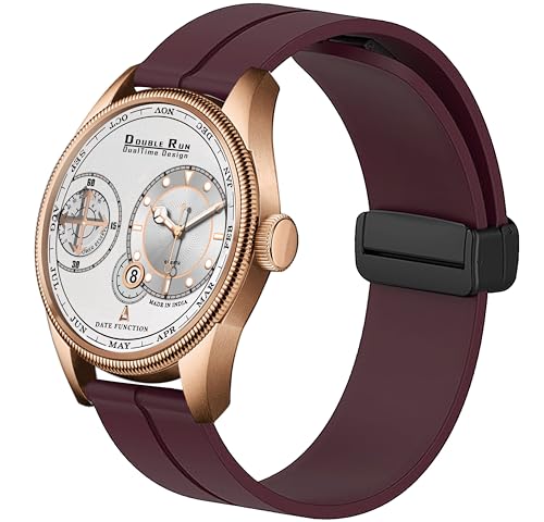 DOUBLERUN Chonograph Date Display Radium Dial Analoge Silicone Magnetic Belt Watch for Men, Series C-180-38, White,Purple