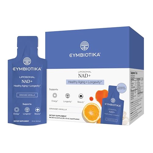 CYMBIOTIKA Liposomal NAD+ Supplement Cellular Energy Healthy Aging Skin Health Lutemax Enhanced Absorption Gluten Free Soy Free Plant-Based 26 x 10 mL Liquid Packets