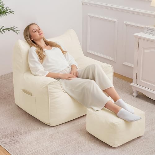 HOMMPA Bean Bag Chairs with Square Stuffed Pouf Ottoman Cat Shaped Comfy Bean Bag Sofa for Adults Large Reading Couch for Living Room Bedroom Dorm,Beige - image 1