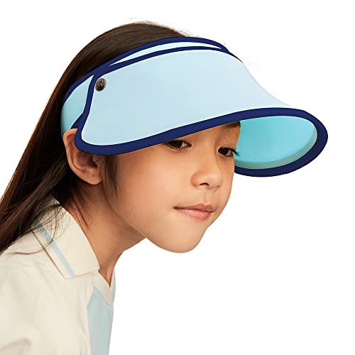 Kids Sun Visor Hats Boys Girls Adjustable Large Brim Summer Uv Protection Beach Cap 7-14 Years Old Upf50+ Ykh3M087, Blue #TOP1