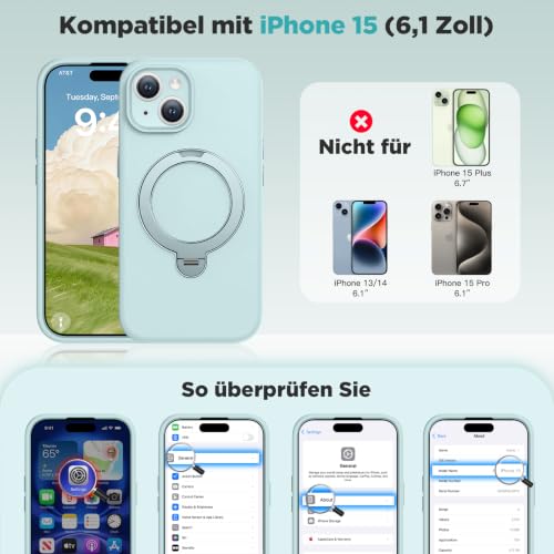 Coque antichoc iPhone 15 support rotatif silicone antidérapant HuwaiH