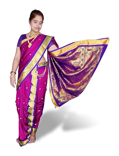 Women Semi Silk Traditional Nauvari Paithani Saree,10 wari saree ...