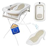 Baignoire pour bébé pliable moderne avec accessoires : la baignoire Primabobo Lux 6013 est pliable, stable et parfaite pour les déplacements. Comprend un support, un coussin de bain, un écoulement et un thermomètre électronique LCD. Peu encombrant, sûr et idéal pour les bébés et les tout-petits de 0 à 36 mois.