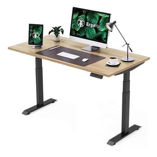 Image of ErgoYou Premium Electric Height Adjustable Table Heavy Duty - Dual Motor 3 Stage - 150 Kgs Max Weight Capacity - E3A Series - Ergonomic Sit Stand Desk - 59 x 29.5 inches - Maple Laminate Table Top