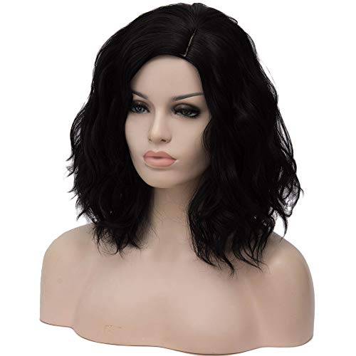 Image of BERON Black Wigs for Women 14 Inch Short Curly Wavy Wig Girls Natural Black Shoulder Length Wig Side Part Wave Halloween Cosplay Party or Daily Wigs
