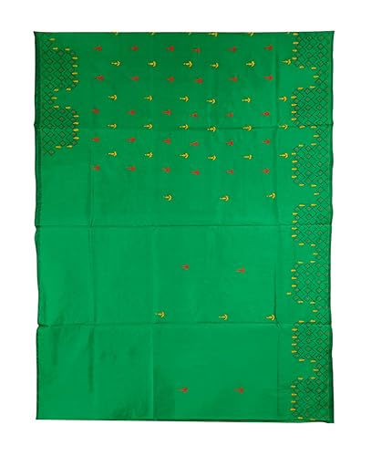 Image of SHRISTI CLOTHINGS Women's Hand Embroidered Cotton Silk Kantha Stitch Saree with Blouse Piece (SB420324 GREEND3)
