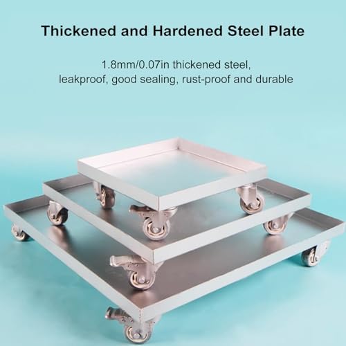 Heavy-Duty Water Tray for Plants, Leak-Proof Oil Drip Pan with Wheels, Thickened Steel Plate, 26x26in Floor Plant Saucer, Ideal for Indoor Gardening