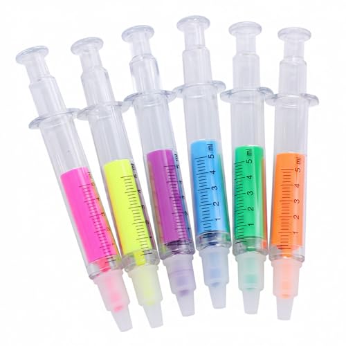 Hyleara Textmarker Set, 6 Farben Highlighter Pens mit Keilspitze, Spritzen-Textmarker, Krankenschwester Geschenke, Leuchtstifte, Marker Stifte zum präzisen Unterstreichen und Markieren