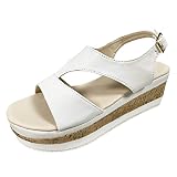 Damenmode einfarbig Leder Keilschnalle Plattform Fischmaul Sandalen Schuhspanner Damenschuhe