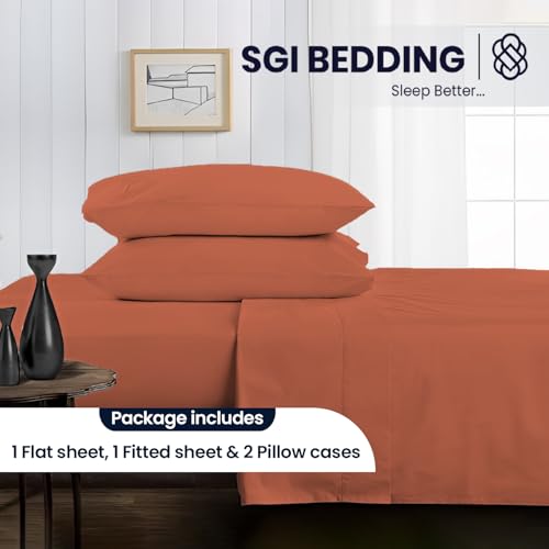 Image of SGI bedding 100% Egyptian Cotton Sheets Queen Size - 600 Thread Count Sheets Set, Soft, Cooling, 15 inch Deep Pocket, Luxury Hotel Bedding, Breathable, Durable - Terracotta
