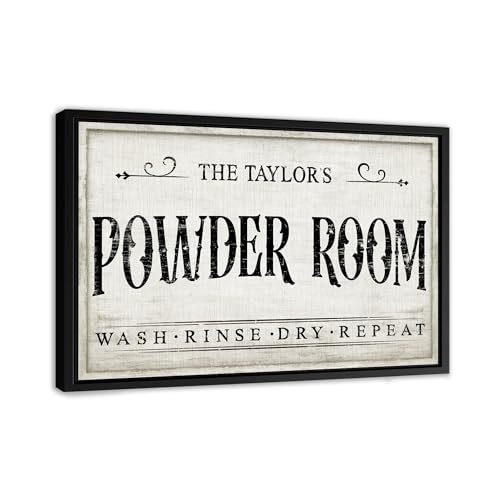 Awesometik RUSTIC Personalized POWDER ROOM Canvas Wall Sign, Vintage Sign