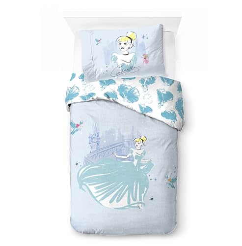 Jay Franco Disney Princesse Cendrillon – Parure de lit Simple 100% Coton avec taie 50 x 70 cm