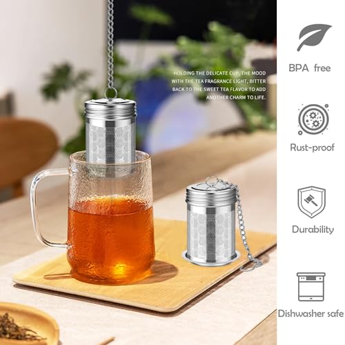 2 Pack Stainless Steel Tea Infusers, Extra Fine Mesh Strainers with Drip Trays, Brew Loose Tea - Image 5