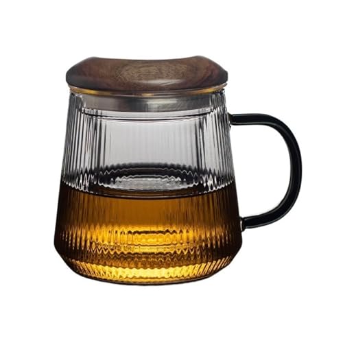 Taza de té de vidrio estriado con acabados premium texturizados e infusor transparente 2