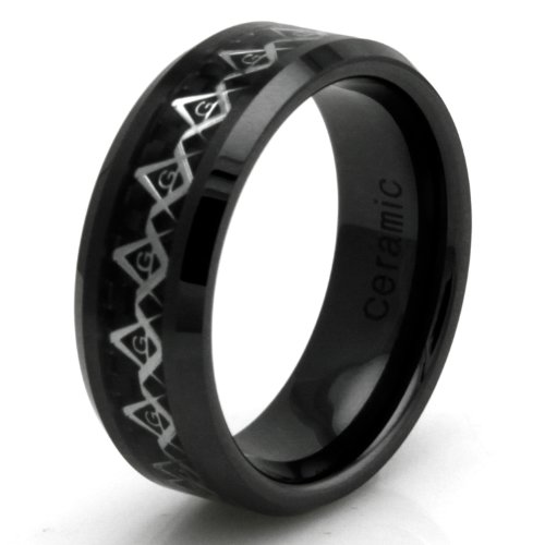 Anillo del Embutido de Cerámica Negro de Fibra de Carbono Masónica Banda - Tamaño 21 Anillo del Embutido de Cerámica Negro de Fibra de Carbono Masónica Banda - Tamaño 21
